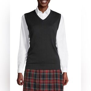 Lands End black v neck sleeveless sweater vest